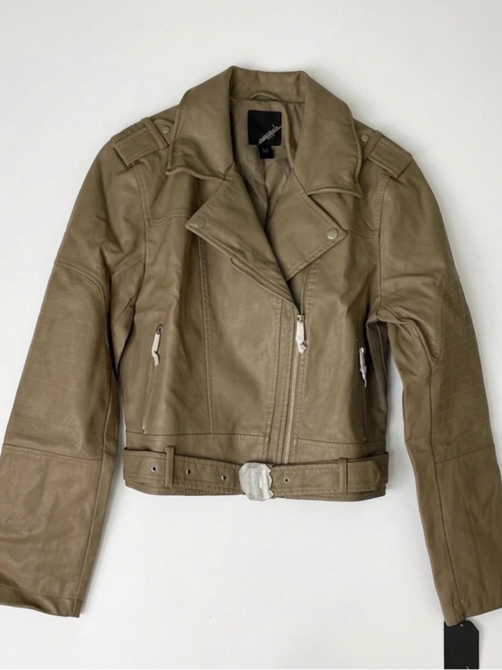 COLLECTION B New York Belted Moto Jacket, Women’s L, Desert Tan